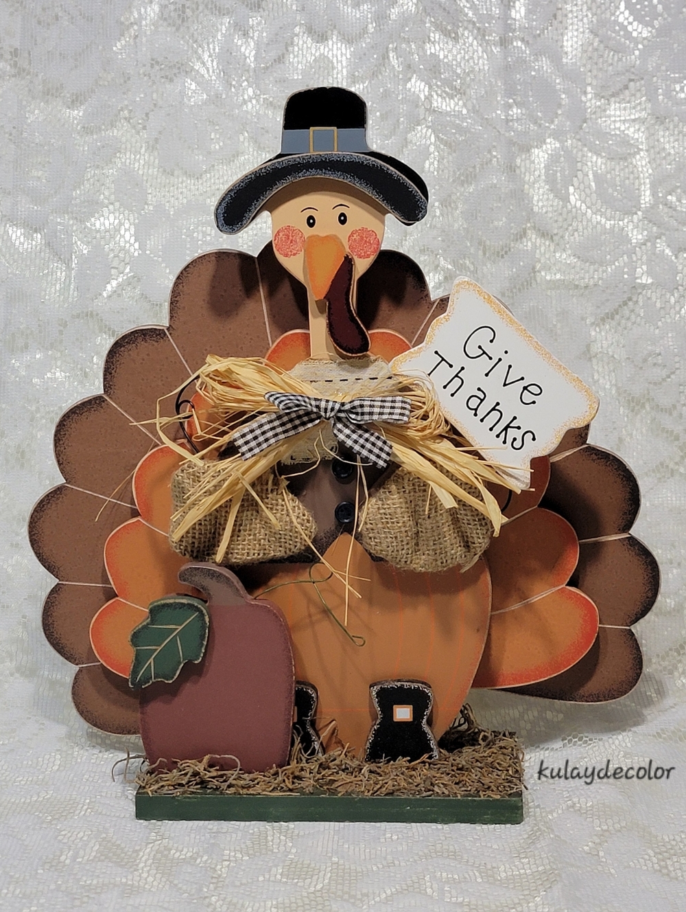 Thanksgiving Wooden Turkey Decor Give Thanks Fall Tabletop Shelf Rustic Decor